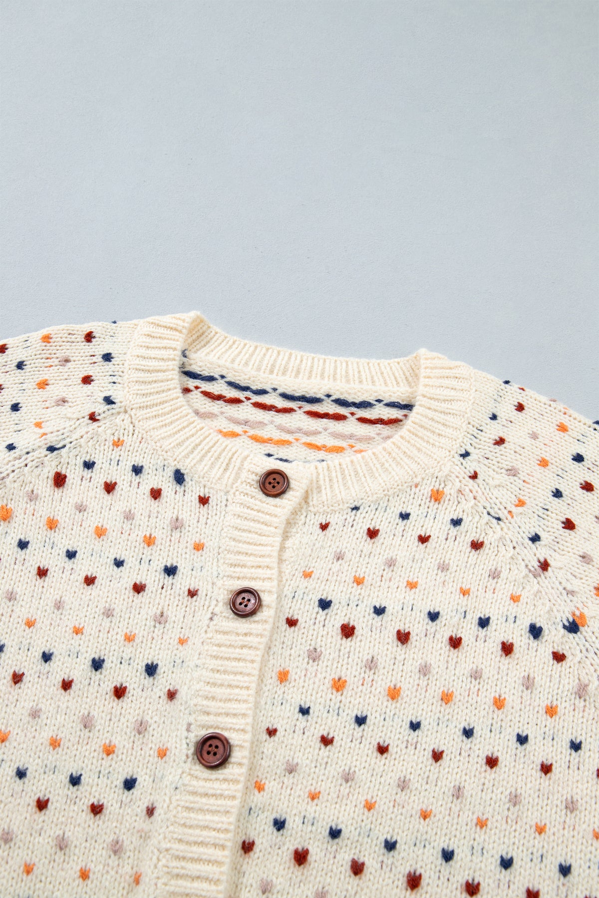 Beige Geometric Print Button Front Long Sleeve Regular Fit Cardigan-Sweaters & Cardigans/Cardigans-[Adult]-[Female]-2022 Online Blue Zone Planet