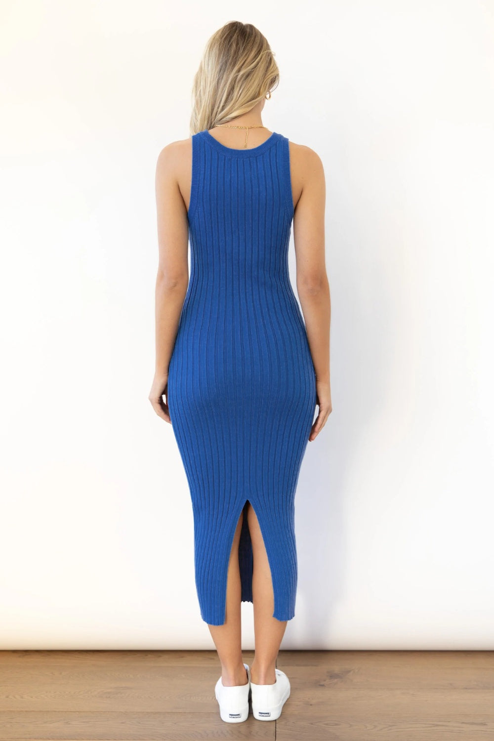 Blue Zone Planet | Slit Ribbed Round Neck Sleeveless Dress-TOPS / DRESSES-[Adult]-[Female]-2022 Online Blue Zone Planet