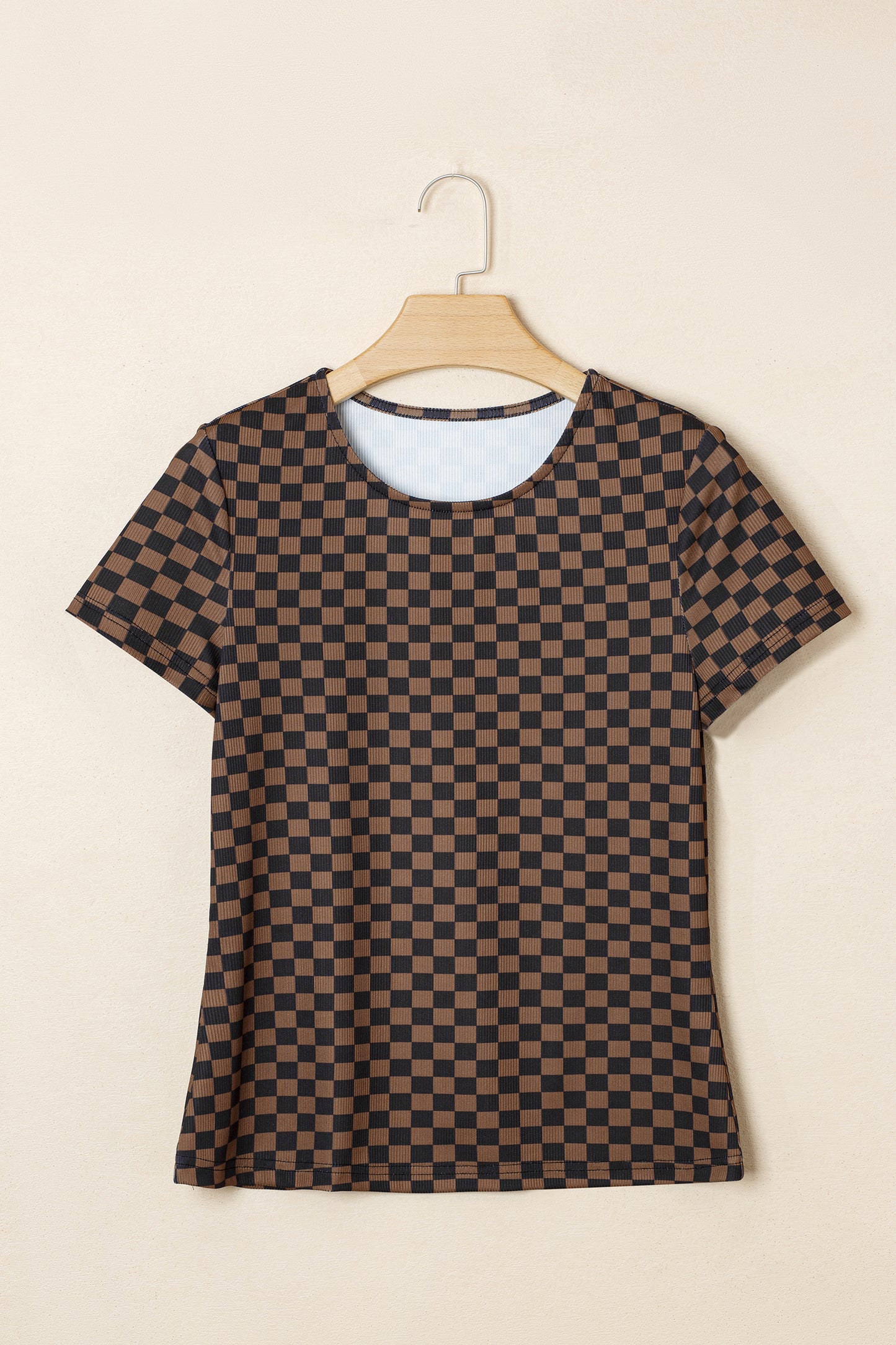 Black Checkerboard Round Neck Summer T Shirt-Tops/Tops & Tees-[Adult]-[Female]-2022 Online Blue Zone Planet