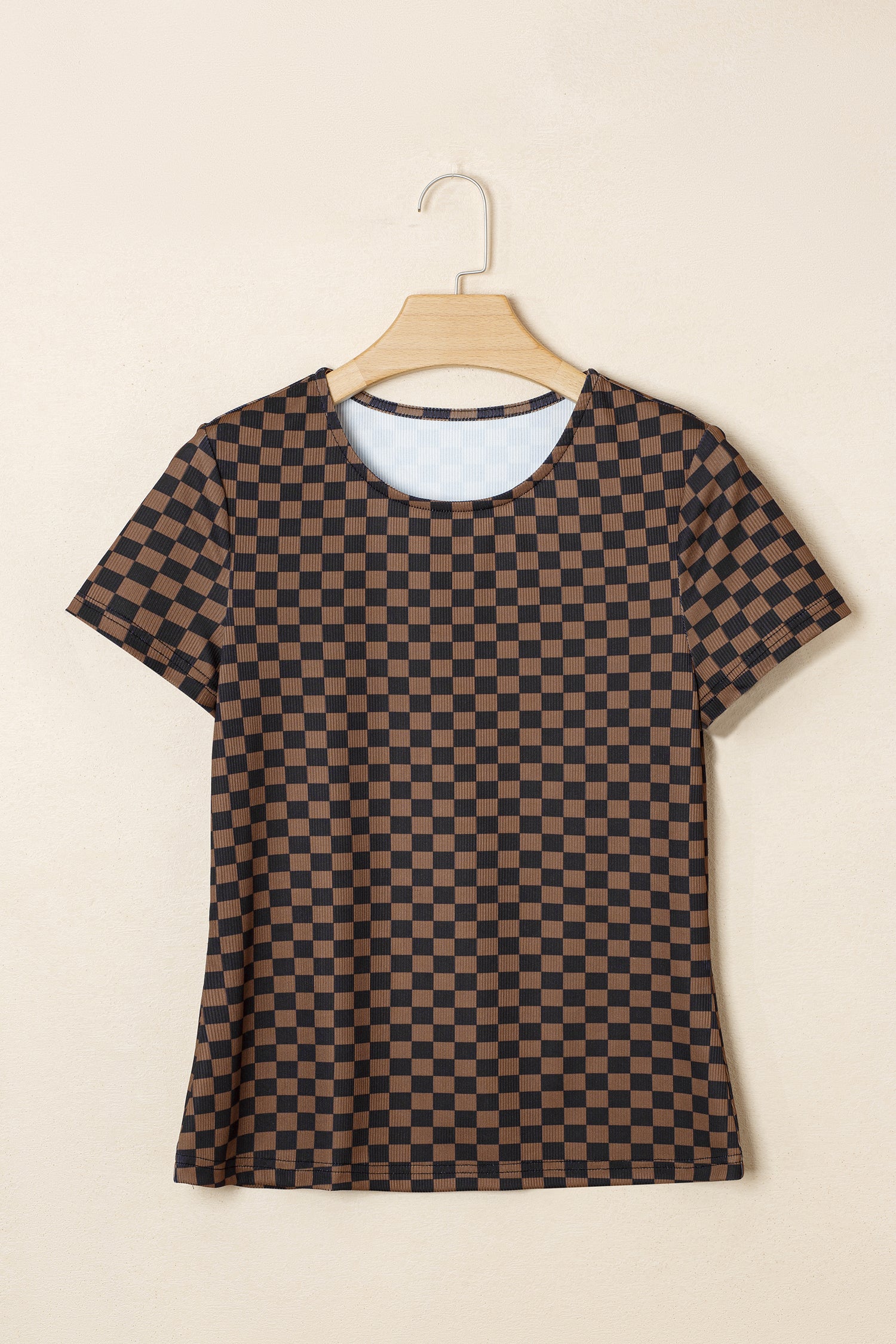 Black Checkerboard Round Neck Summer T Shirt-Tops/Tops & Tees-[Adult]-[Female]-2022 Online Blue Zone Planet
