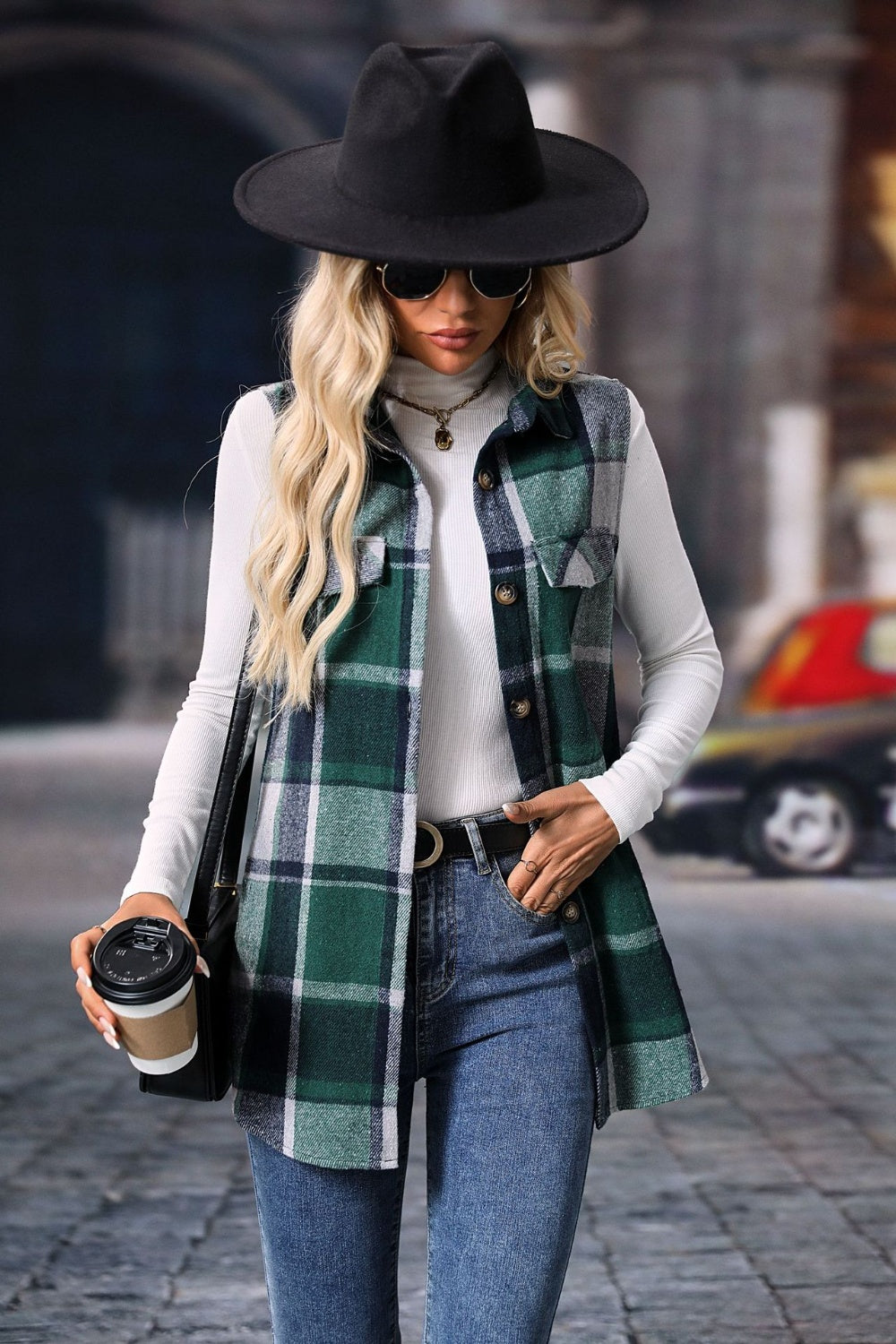 Blue Zone Planet | Plaid Button Up Vest Coat-TOPS / DRESSES-[Adult]-[Female]-2022 Online Blue Zone Planet