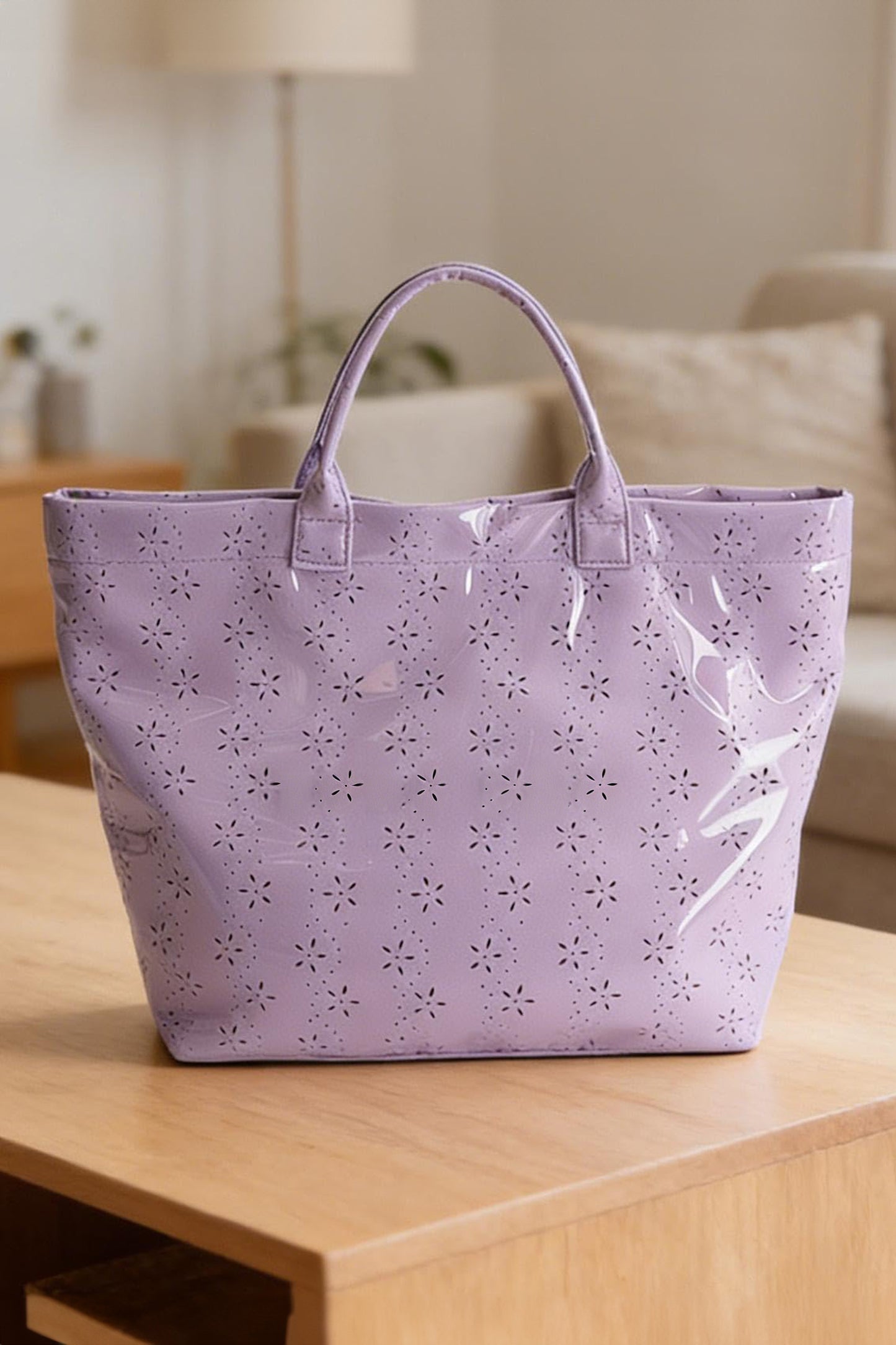 Fiery Red Plaid Pattern Pvc Glossy Waterproof Tote Bag-Shoes & Bags/Handbags-[Adult]-[Female]-2022 Online Blue Zone Planet