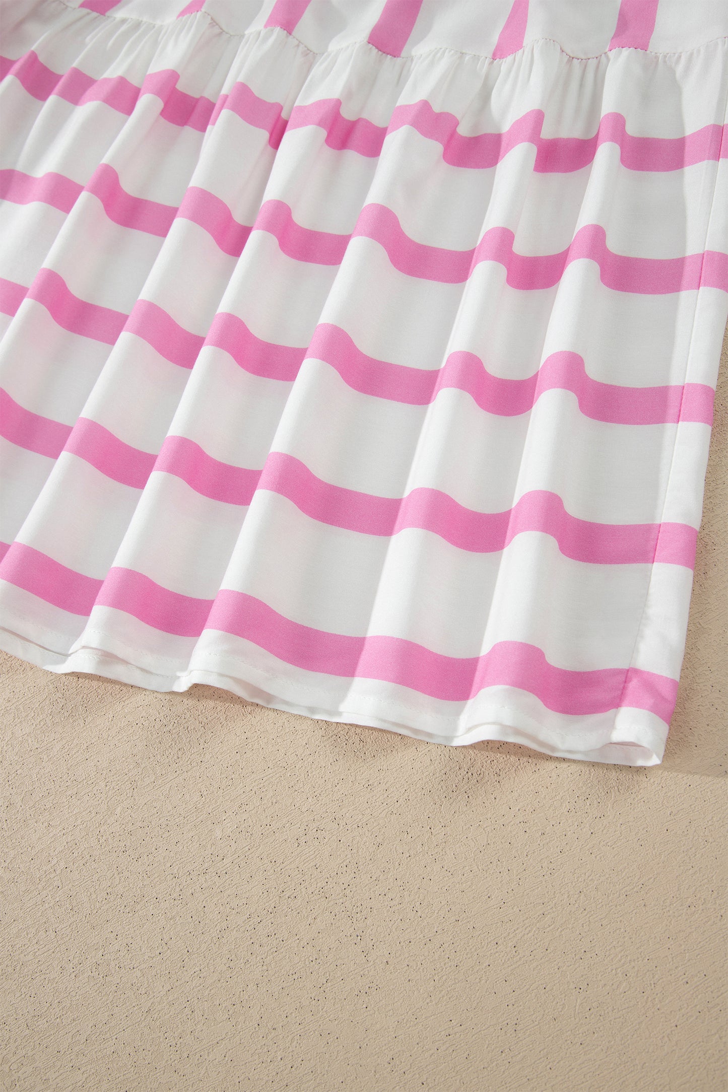 Pink Stripe Ricrac Trim Notched Neck Half Sleeve Vacation Dress-TOPS / DRESSES-[Adult]-[Female]-2022 Online Blue Zone Planet