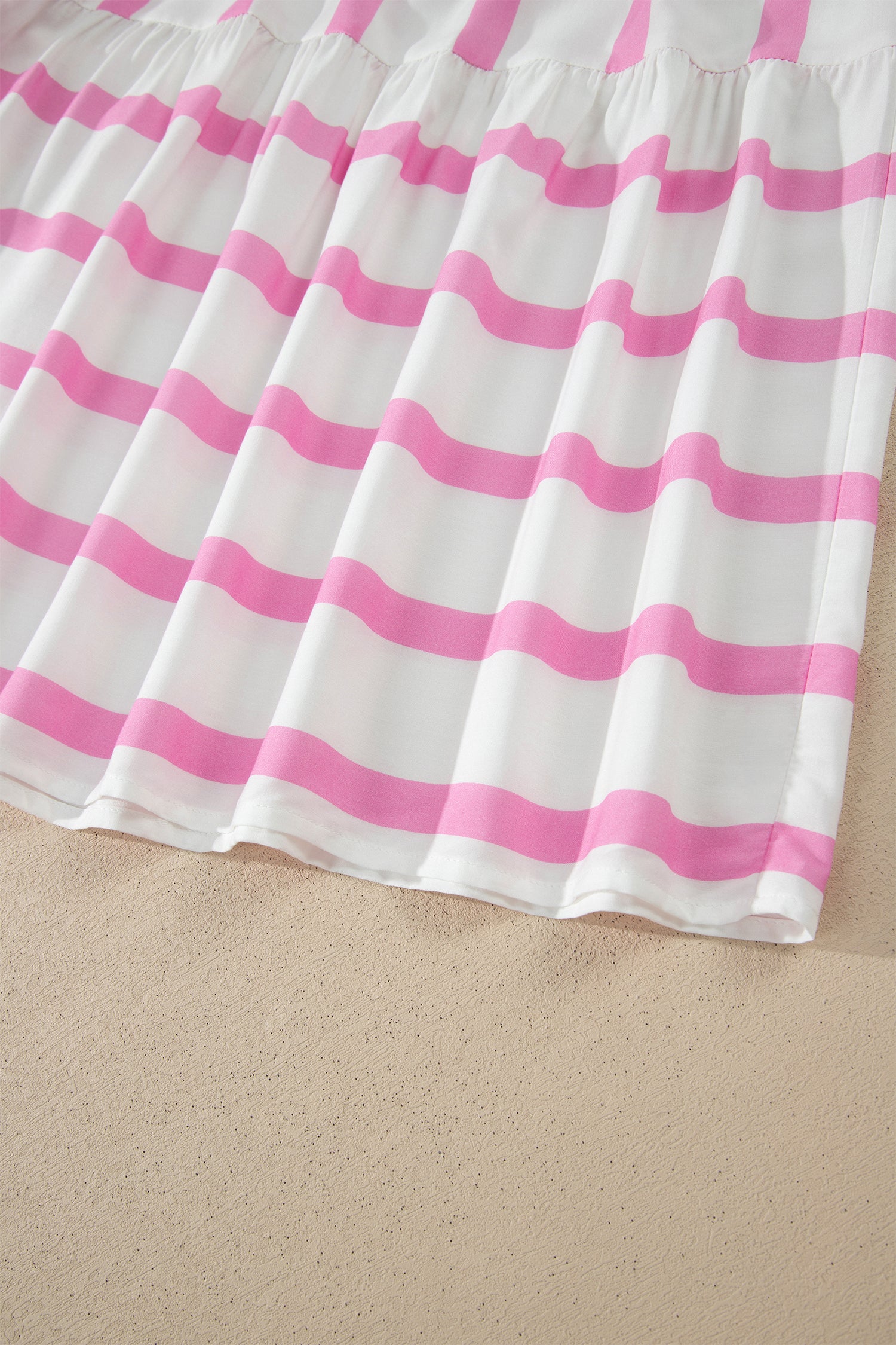 Pink Stripe Ricrac Trim Notched Neck Half Sleeve Vacation Dress-TOPS / DRESSES-[Adult]-[Female]-2022 Online Blue Zone Planet