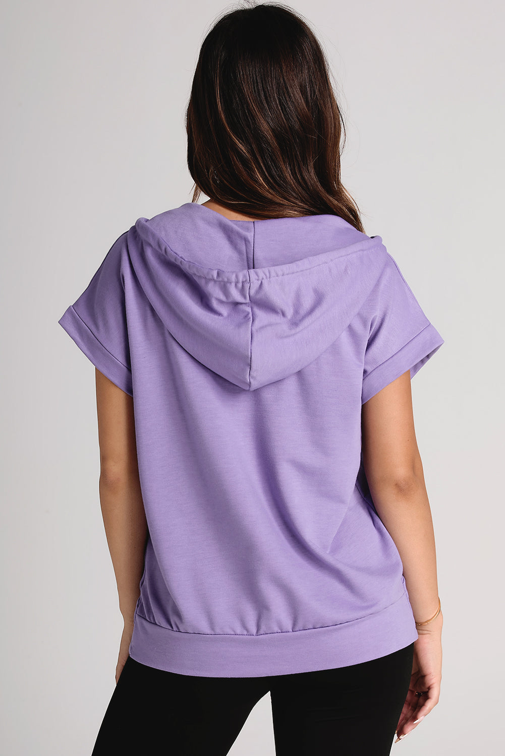 Drawstring Quarter Snap Cap Sleeve Hoodie-TOPS / DRESSES-[Adult]-[Female]-2022 Online Blue Zone Planet