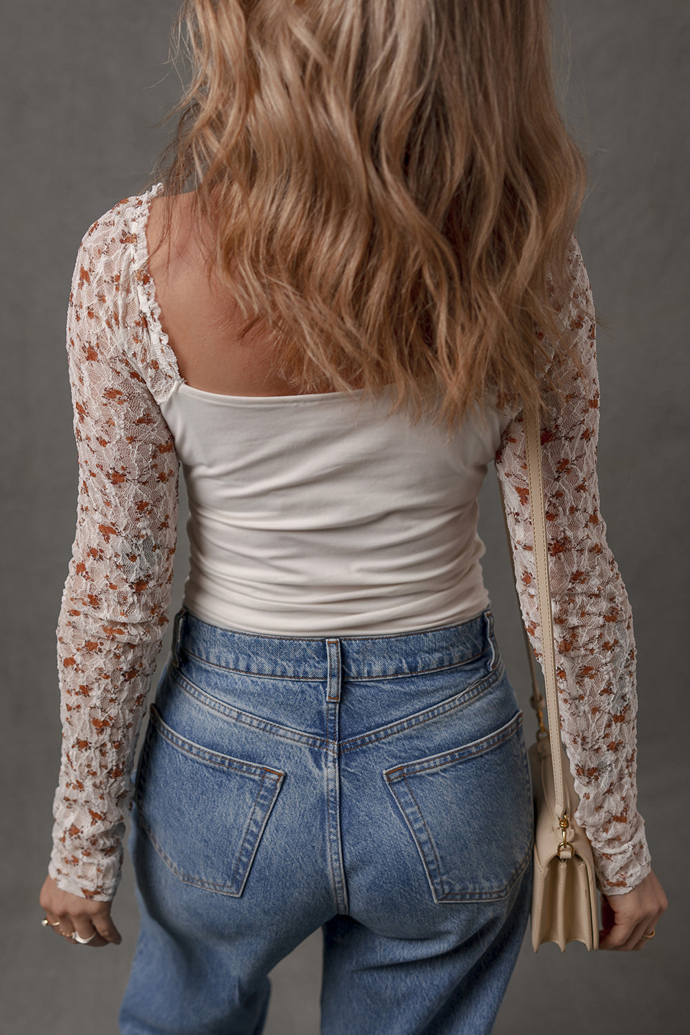 White Floral Lace Patchwork Square Neck Long Sleeve Top-Tops/Long Sleeve Tops-[Adult]-[Female]-2022 Online Blue Zone Planet