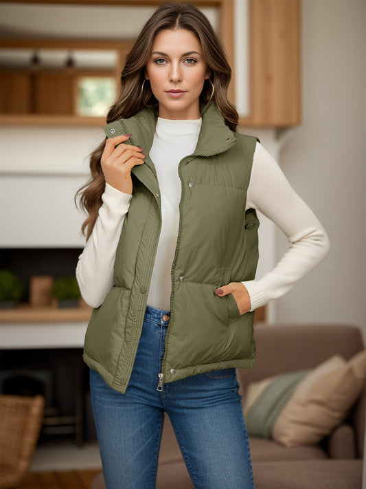 Pocketed Zip Up Vest Coat-TOPS / DRESSES-[Adult]-[Female]-Army Green-S-2022 Online Blue Zone Planet