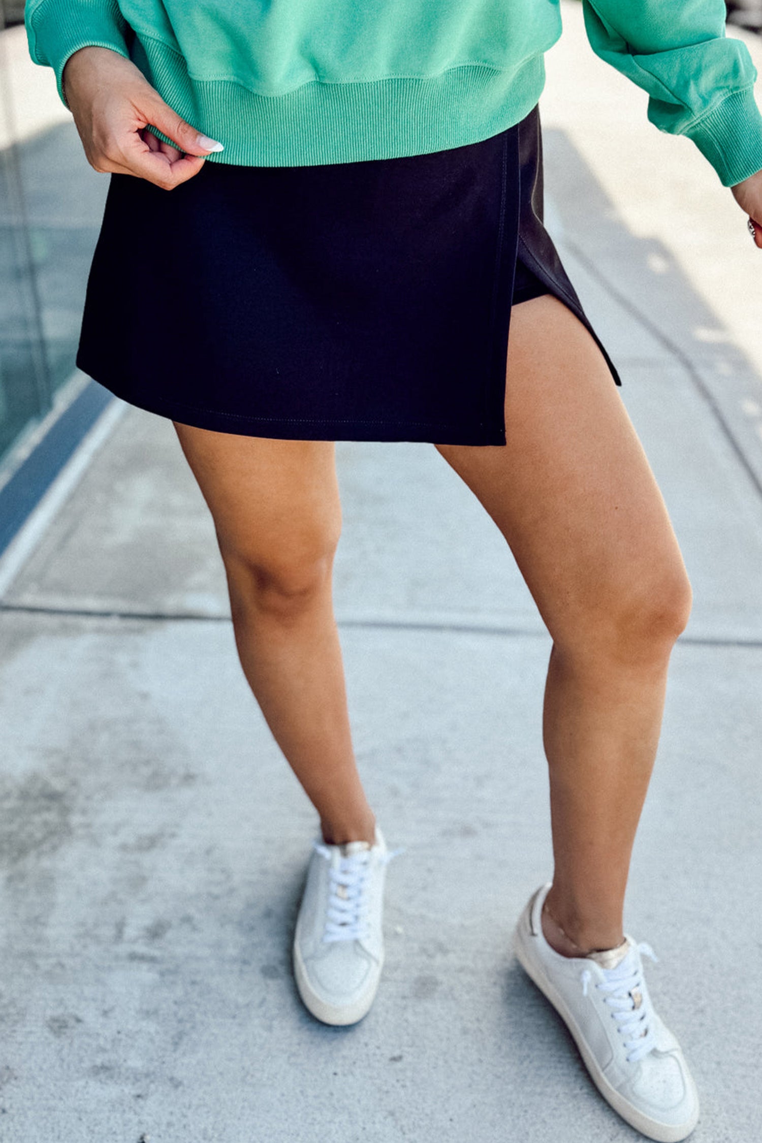 Black Solid Color Wrapped Side Slit Skort-Bottoms/Casual Shorts-[Adult]-[Female]-2022 Online Blue Zone Planet