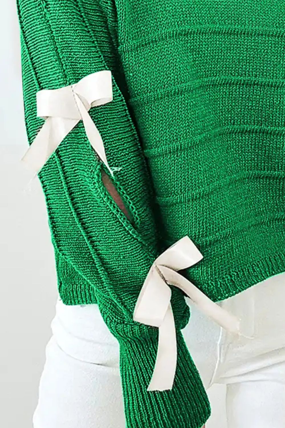 Bow Cutout Round Neck Long Sleeve Knit Top-TOPS / DRESSES-[Adult]-[Female]-2022 Online Blue Zone Planet