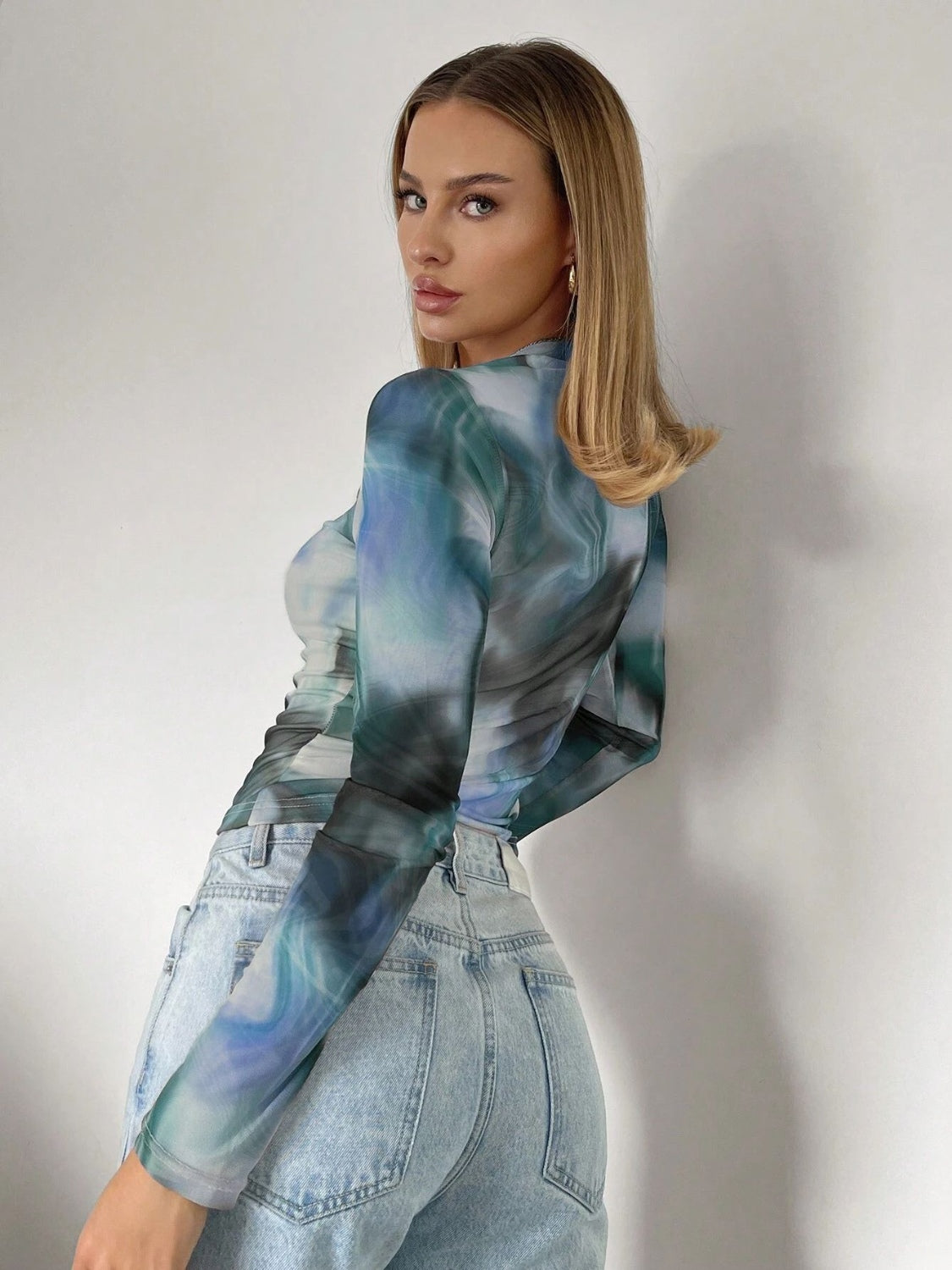 Tie-Dye Round Neck Long Sleeve T-Shirt-TOPS / DRESSES-[Adult]-[Female]-2022 Online Blue Zone Planet