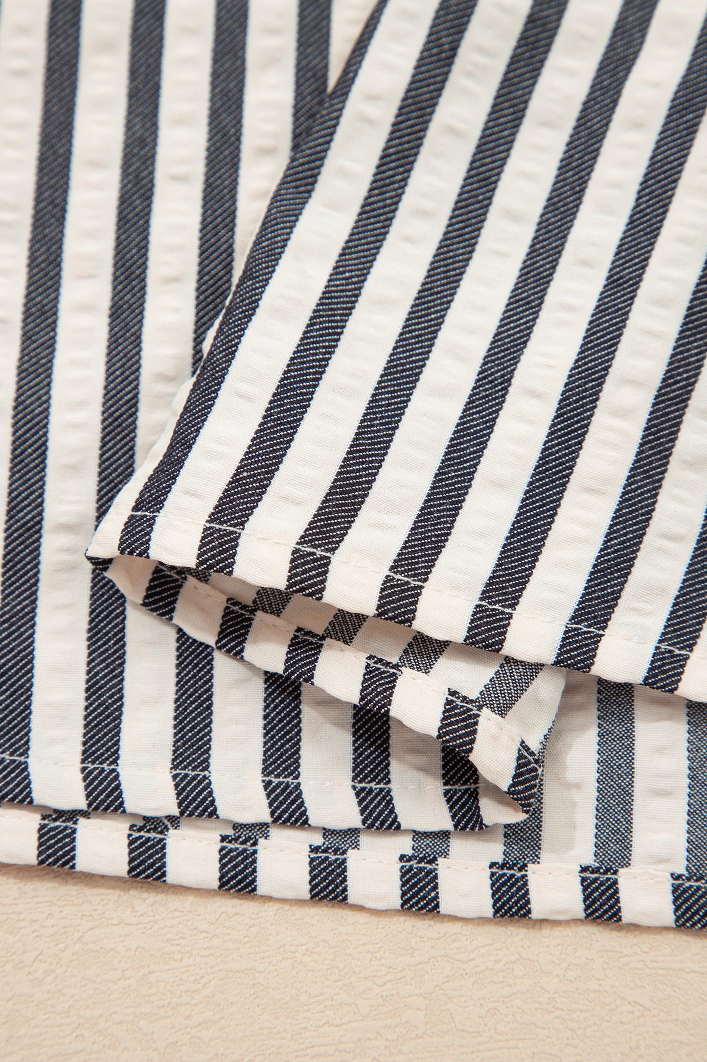 Black Stripe Polo Collar Half Zip Short Puff Sleeve Blouse-Tops/Blouses & Shirts-[Adult]-[Female]-2022 Online Blue Zone Planet