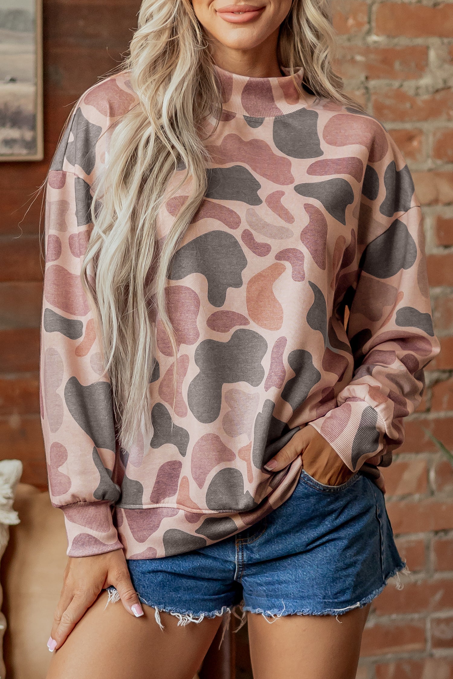 Multicolour Camouflage Western Style Pullover Sweatshirt-Tops/Sweatshirts & Hoodies-[Adult]-[Female]-2022 Online Blue Zone Planet