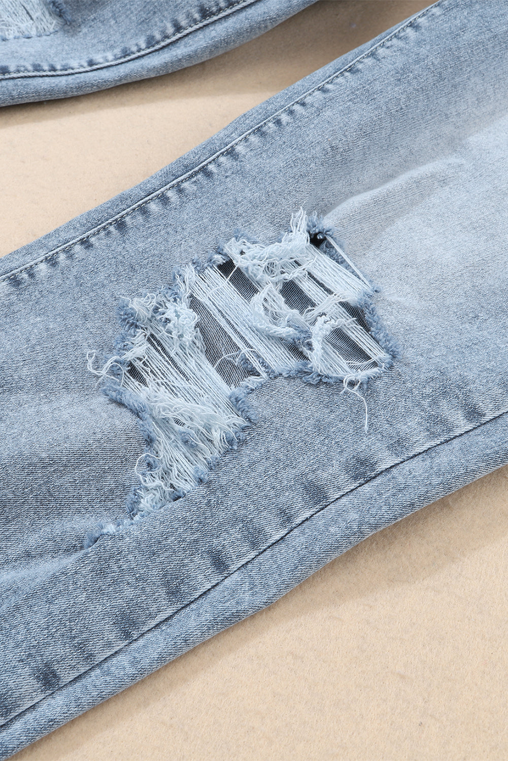 Sky Blue Light Wash Frayed Slim Fit High Waist Jeans-Jeans-[Adult]-[Female]-2022 Online Blue Zone Planet