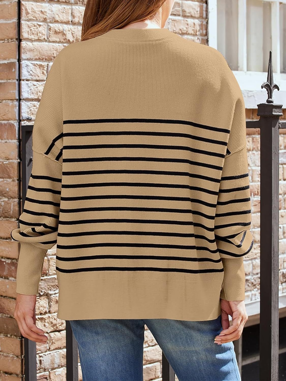 Blue Zone Planet | Striped Round Neck Long Sleeve Sweatshirt-TOPS / DRESSES-[Adult]-[Female]-2022 Online Blue Zone Planet