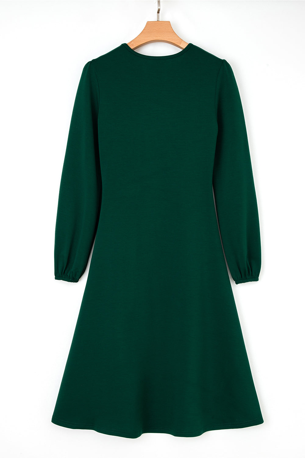 Blackish Green Solid Color Ruched Detail Long Sleeve Midi Dress-TOPS / DRESSES-[Adult]-[Female]-2022 Online Blue Zone Planet