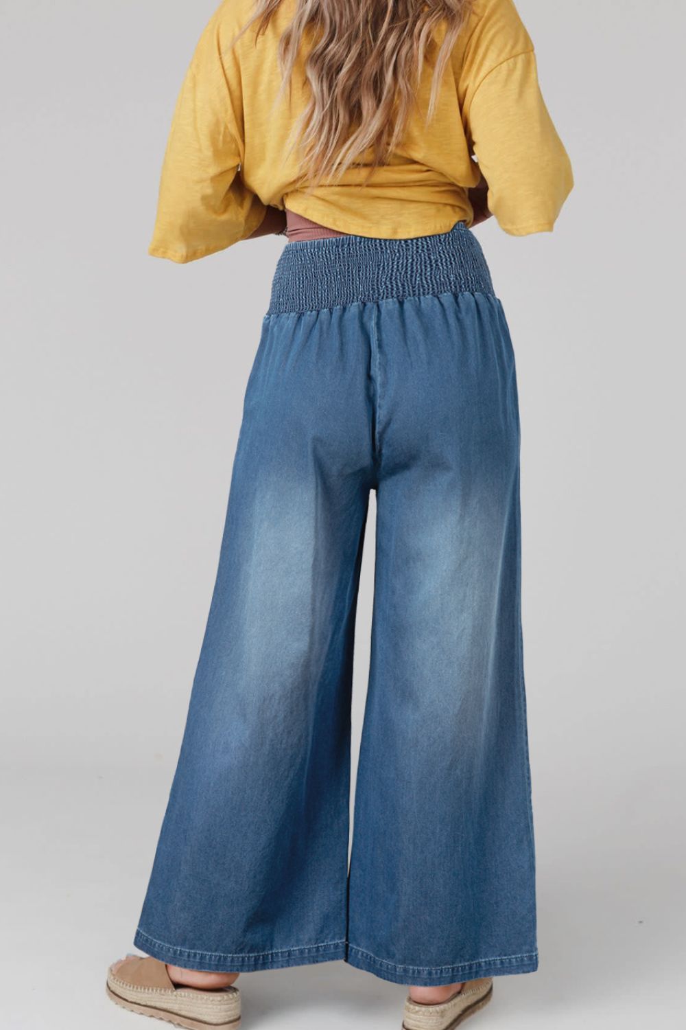 Smocked Wide Leg Jeans-BOTTOMS-[Adult]-[Female]-2022 Online Blue Zone Planet