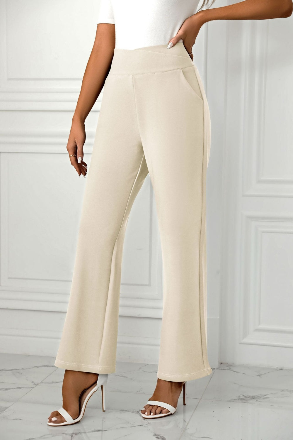 High Waist Straight Leg Pants-BOTTOMS SIZES SMALL MEDIUM LARGE-[Adult]-[Female]-2022 Online Blue Zone Planet