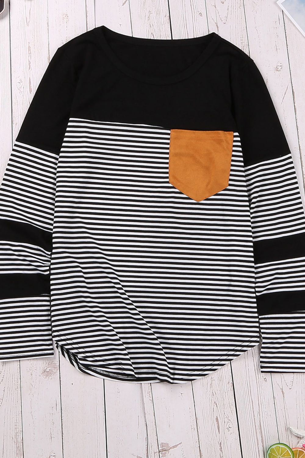 Blue Zone Planet | Striped Round Neck Long Sleeve T-Shirt-TOPS / DRESSES-[Adult]-[Female]-2022 Online Blue Zone Planet