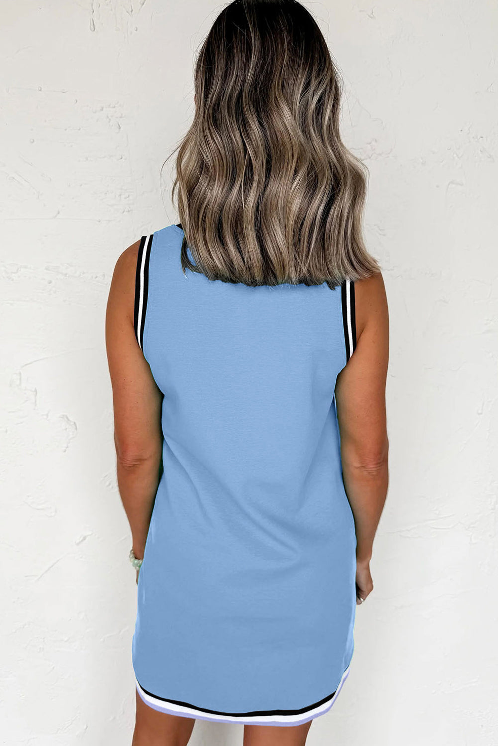 Myosotis Color Contrast Trim V Neck Shift Sleeveless Mini Dress-Dresses/Mini Dresses-[Adult]-[Female]-2022 Online Blue Zone Planet