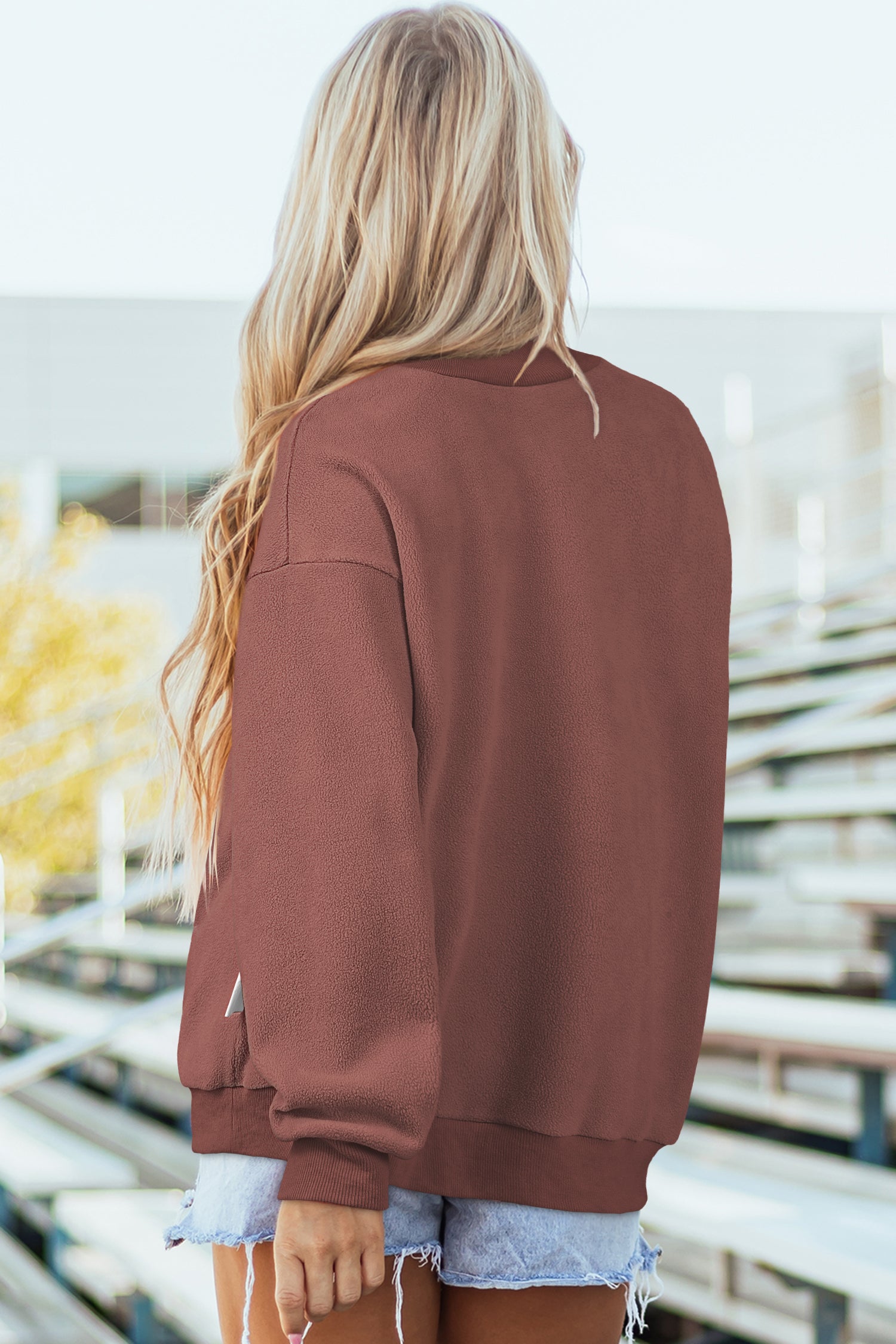 Red Dahlia Oversize Drop Shoulder Reversible Mock Neck Sweatshirt-Tops/Sweatshirts & Hoodies-[Adult]-[Female]-2022 Online Blue Zone Planet