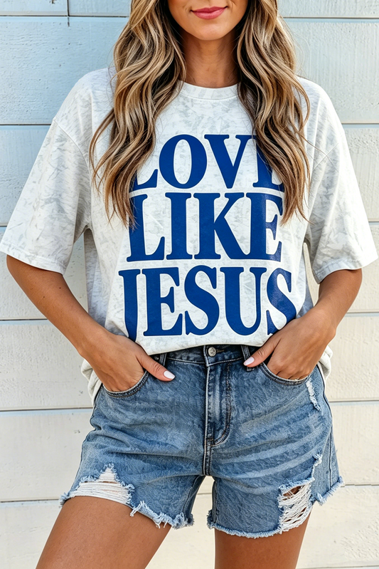 Gray Love Like Jesus Camouflage Oversized T Shirt-Tops/Tops & Tees-[Adult]-[Female]-Gray-S-2022 Online Blue Zone Planet