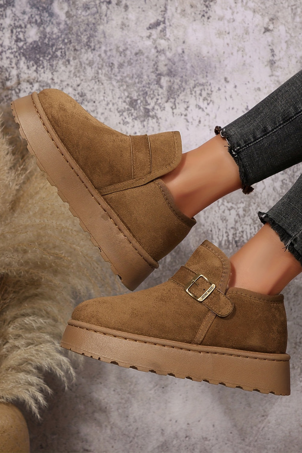 Coffee Buckle Detail Round Toe Platform Cozy Winter Boots-Shoes & Bags/Boots-[Adult]-[Female]-2022 Online Blue Zone Planet