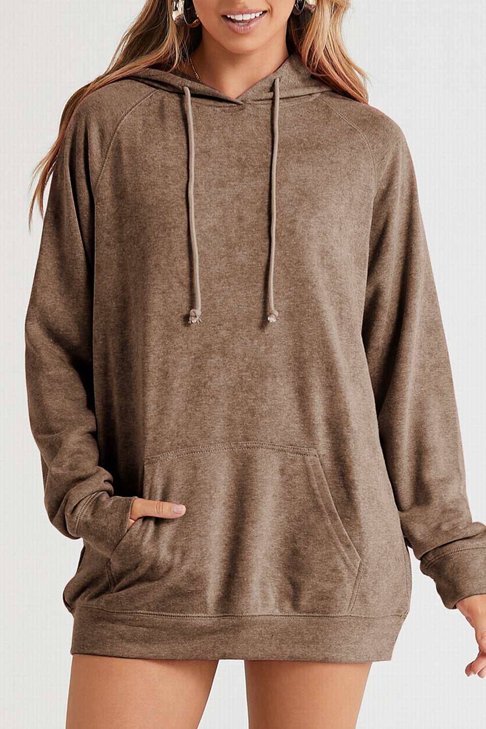 Drawstring Long Sleeve Oversize Hoodie-TOPS / DRESSES-[Adult]-[Female]-Taupe-M-2022 Online Blue Zone Planet