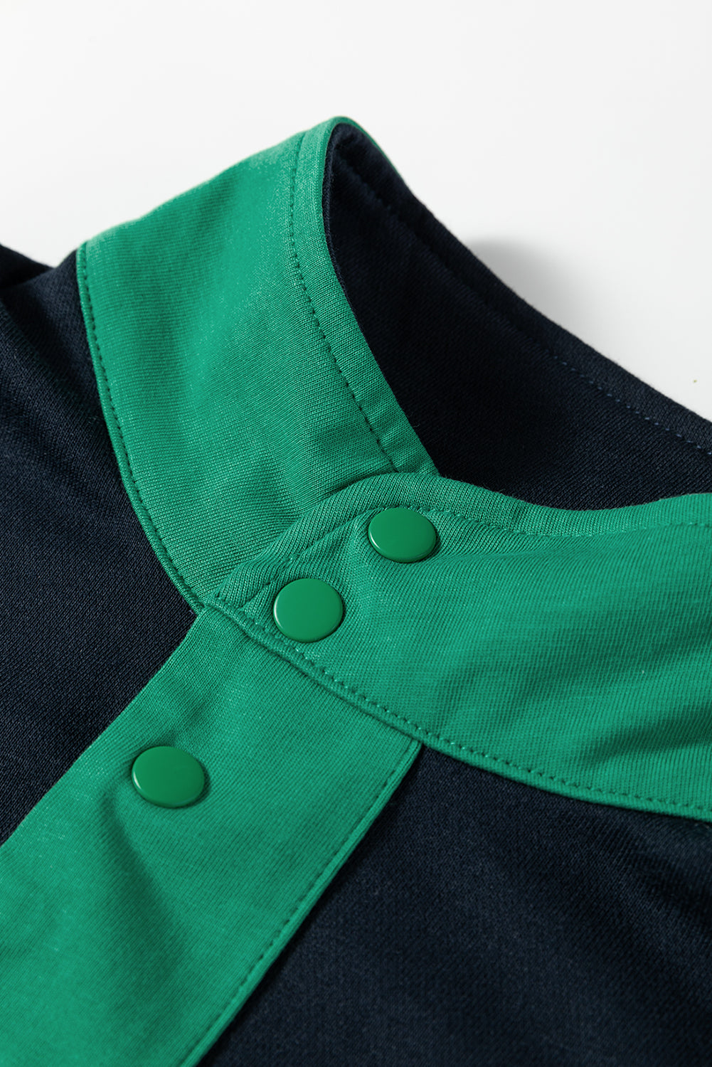 Navy Blue Color Block Patchwork Half Button Pullover and Shorts 2pcs Outfit-Two Piece Sets/Short Sets-[Adult]-[Female]-2022 Online Blue Zone Planet