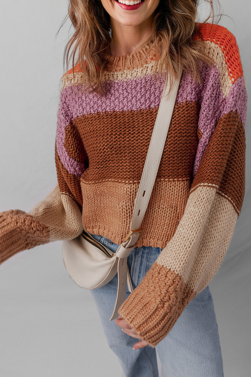 Multicolour Cropped Colorblock Drop Shoulder Knitted Sweater-TOPS / DRESSES-[Adult]-[Female]-2022 Online Blue Zone Planet