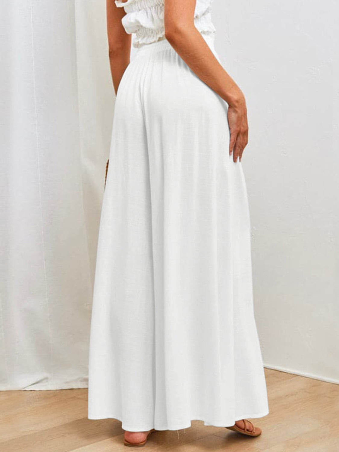 Drawstring Wide Leg Pants with Pockets-BOTTOMS SIZES SMALL MEDIUM LARGE-[Adult]-[Female]-White-S-2022 Online Blue Zone Planet