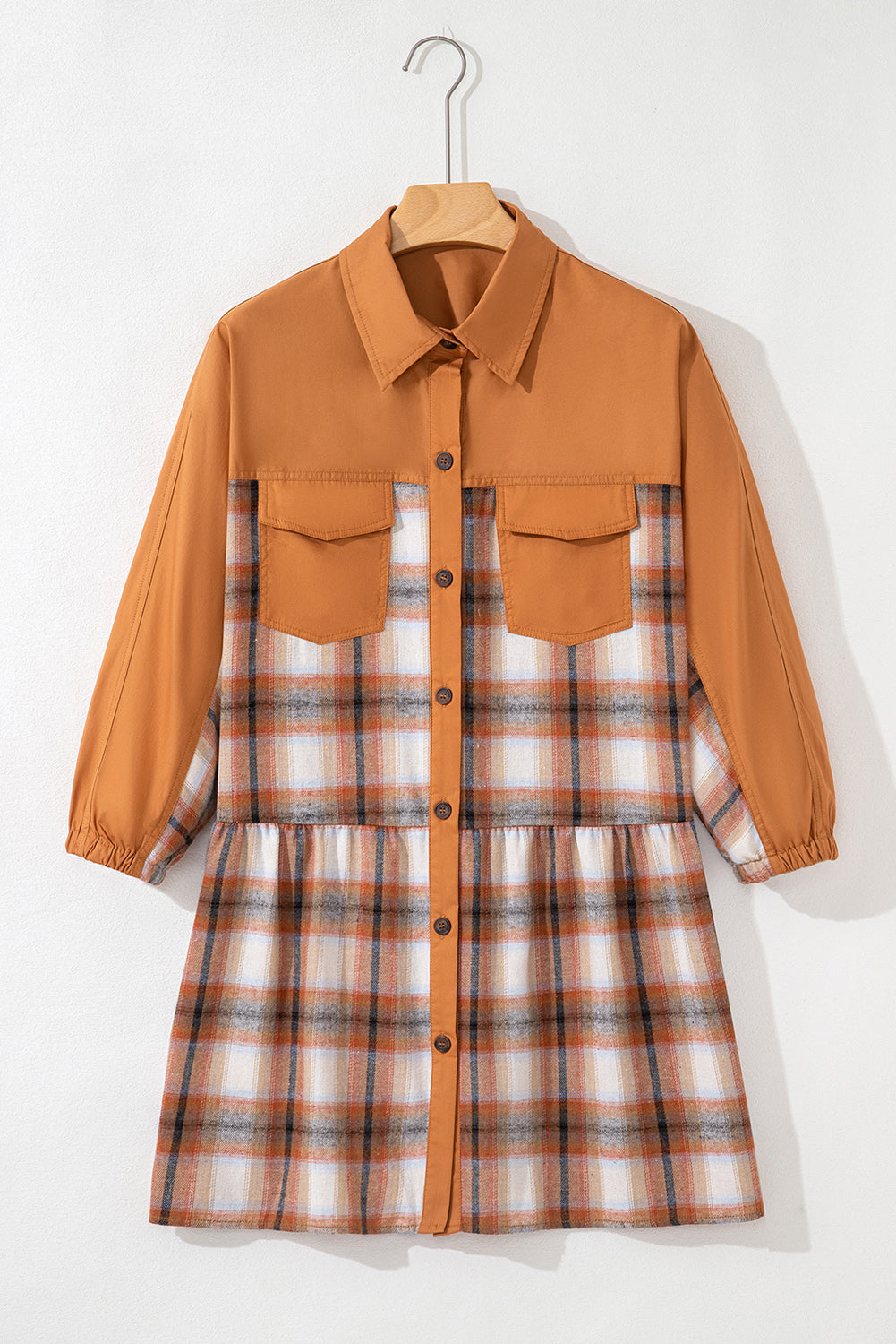 color block button up shirt dress Color Block Shirt Dress
