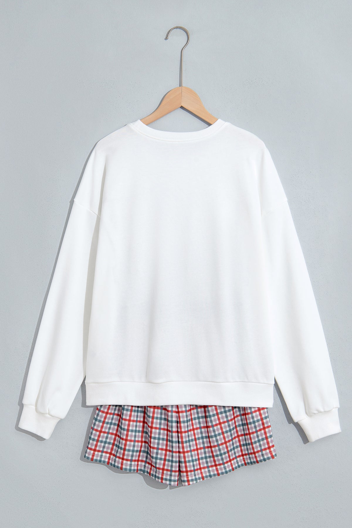 Multicolour Plaid MERRY Holiday Long Sleeve Top and Shorts Set-Two Piece Sets/Short Sets-[Adult]-[Female]-2022 Online Blue Zone Planet
