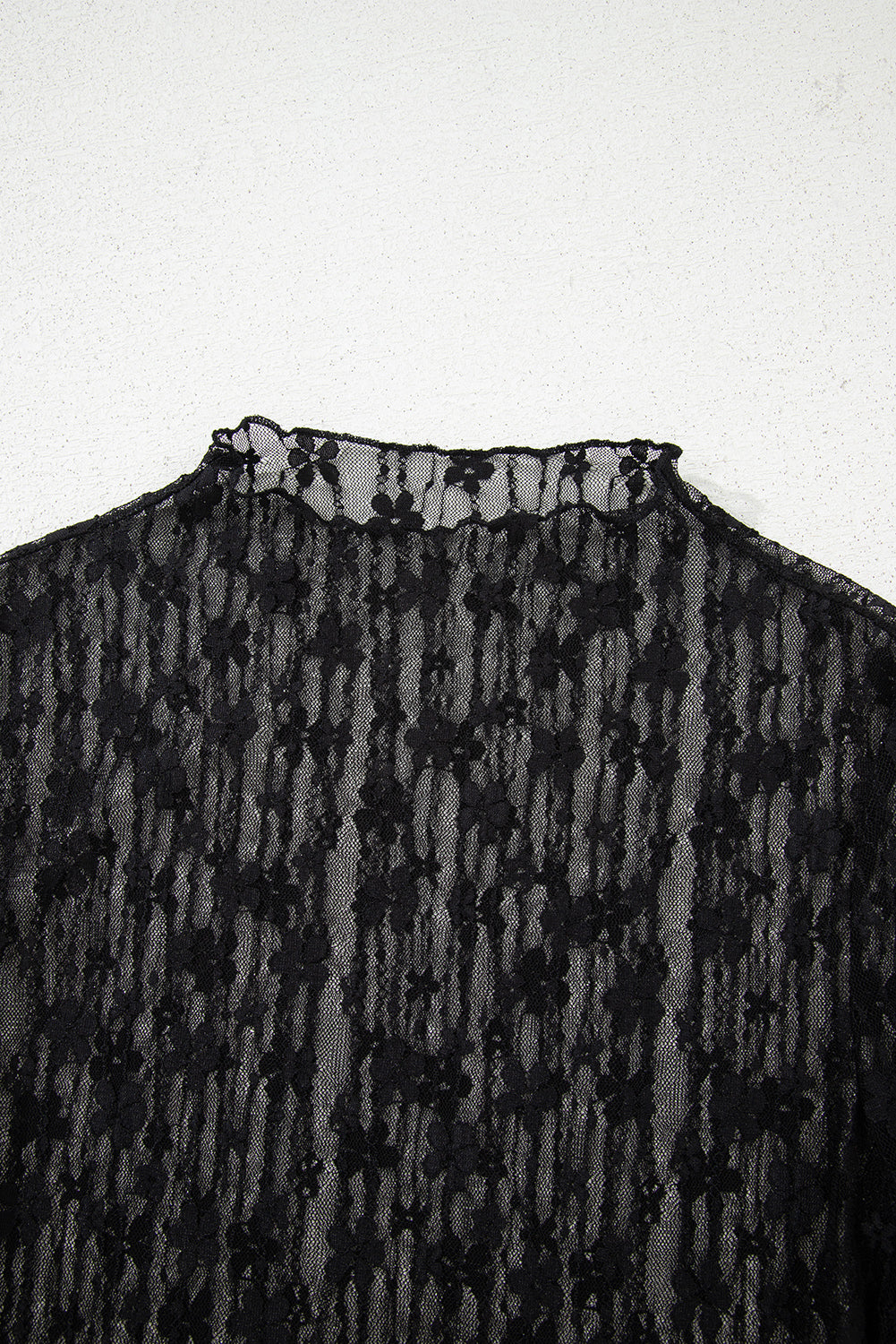 Black Sheer Floral Lace Long Sleeve Slim Fit Top-Tops/Long Sleeve Tops-[Adult]-[Female]-2022 Online Blue Zone Planet