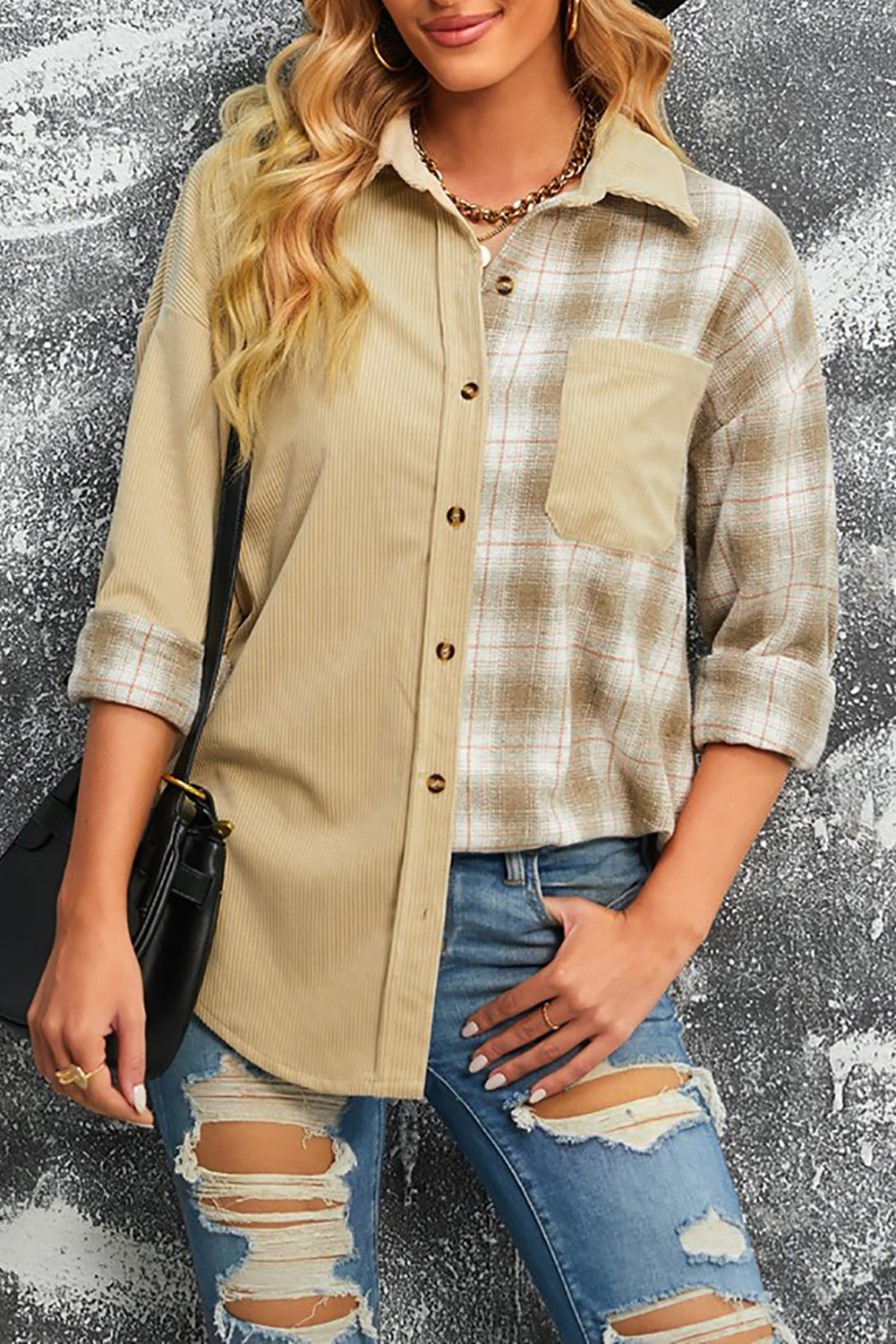 Plaid Button Up Drop Shoulder Shacket-TOPS / DRESSES-[Adult]-[Female]-Beige-S-2022 Online Blue Zone Planet