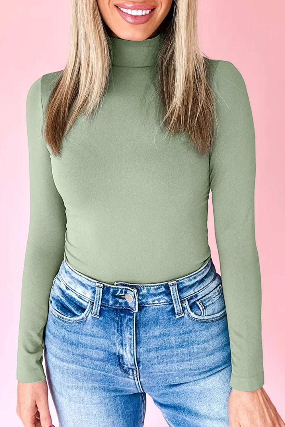 Green Bay Slim Fit High Neck Long Sleeve Basic Top-Tops/Long Sleeve Tops-[Adult]-[Female]-Green Bay-S-2022 Online Blue Zone Planet