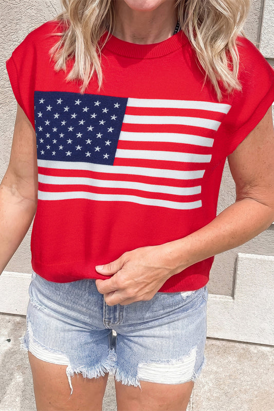 Fiery Red Stars and Stripes Dolman Short Sleeve Sweater-Sweaters & Cardigans/Short Sleeve Sweaters-[Adult]-[Female]-Fiery Red-S-2022 Online Blue Zone Planet