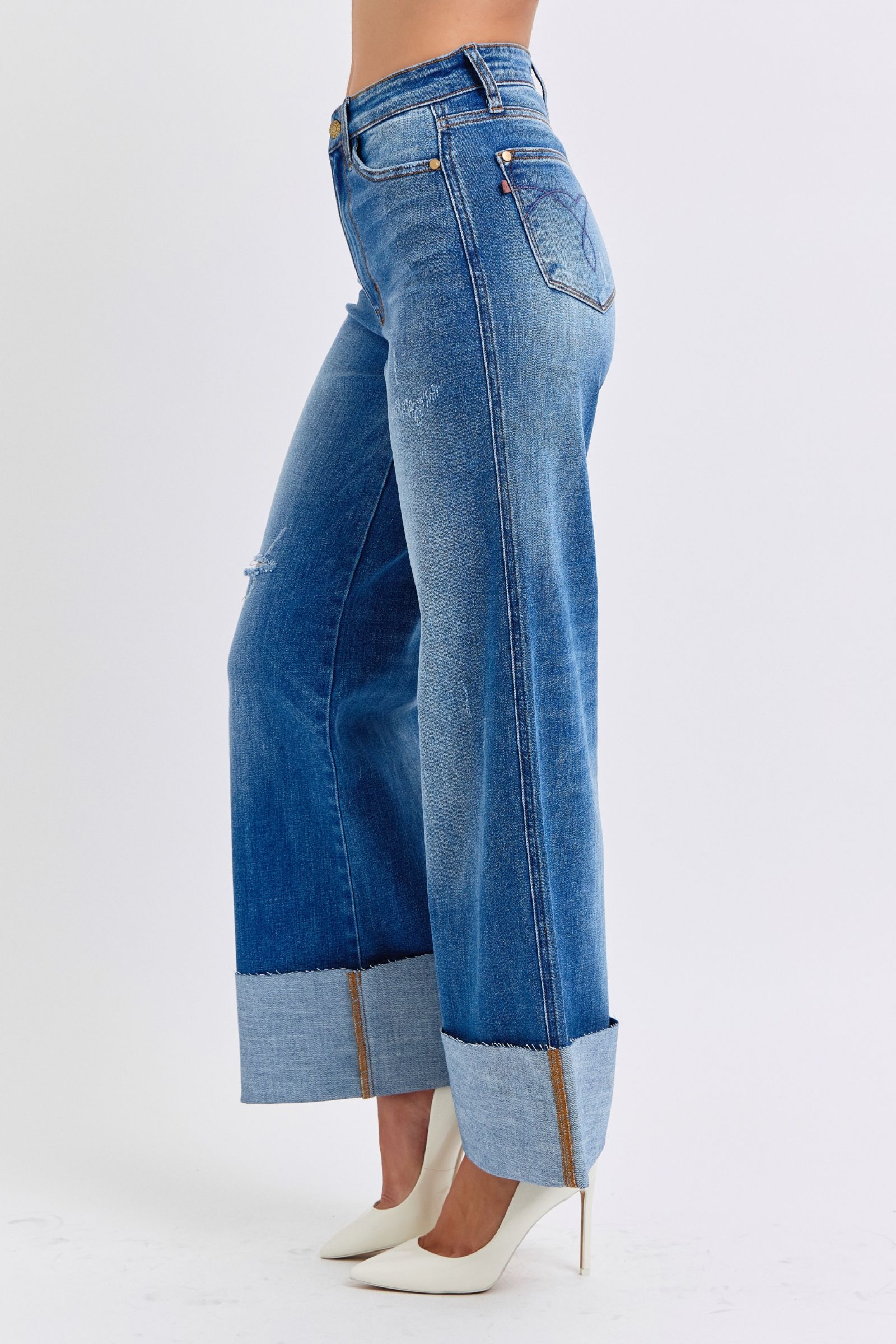 Blue Zone Planet | Judy Blue Full Size Distressed High Waist Wide Leg Jeans-BOTTOMS SIZES SMALL MEDIUM LARGE-[Adult]-[Female]-2022 Online Blue Zone Planet