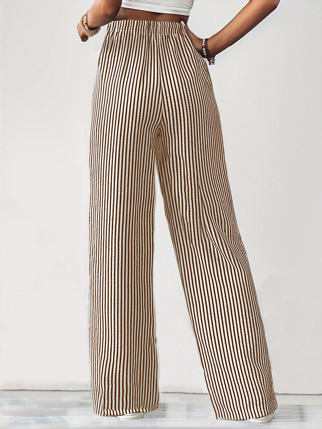 Drawstring Striped Elastic Waist Pants-BOTTOMS SIZES SMALL MEDIUM LARGE-[Adult]-[Female]-2022 Online Blue Zone Planet