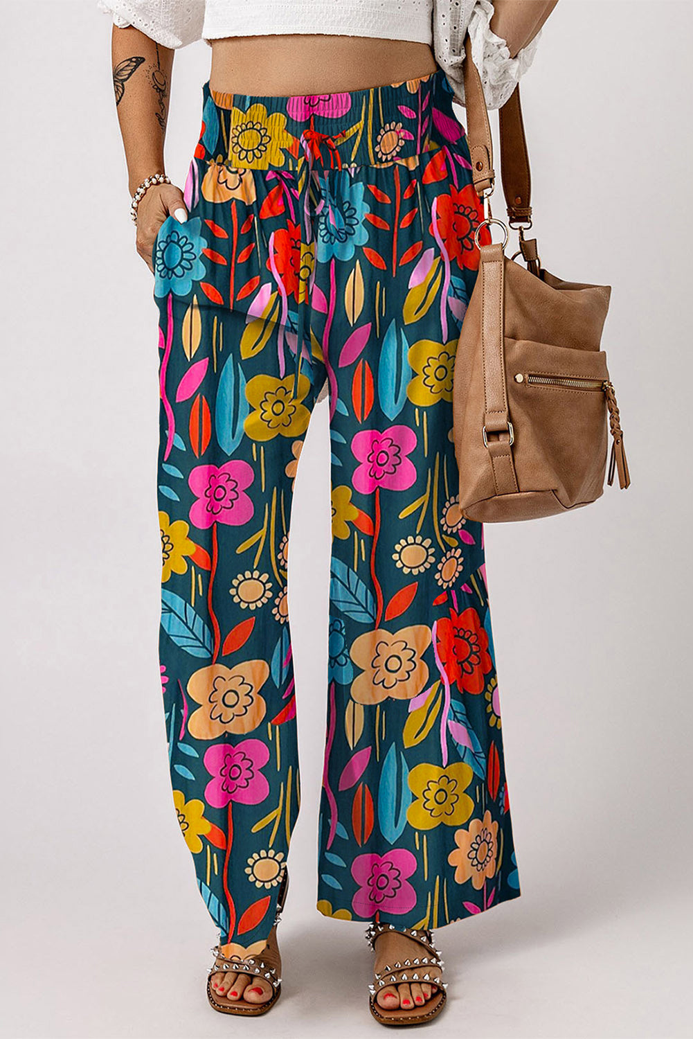 Blue Zone Planet | Printed High Waist Wide Leg Pants-BOTTOMS SIZES SMALL MEDIUM LARGE-[Adult]-[Female]-Multicolor-S-2022 Online Blue Zone Planet