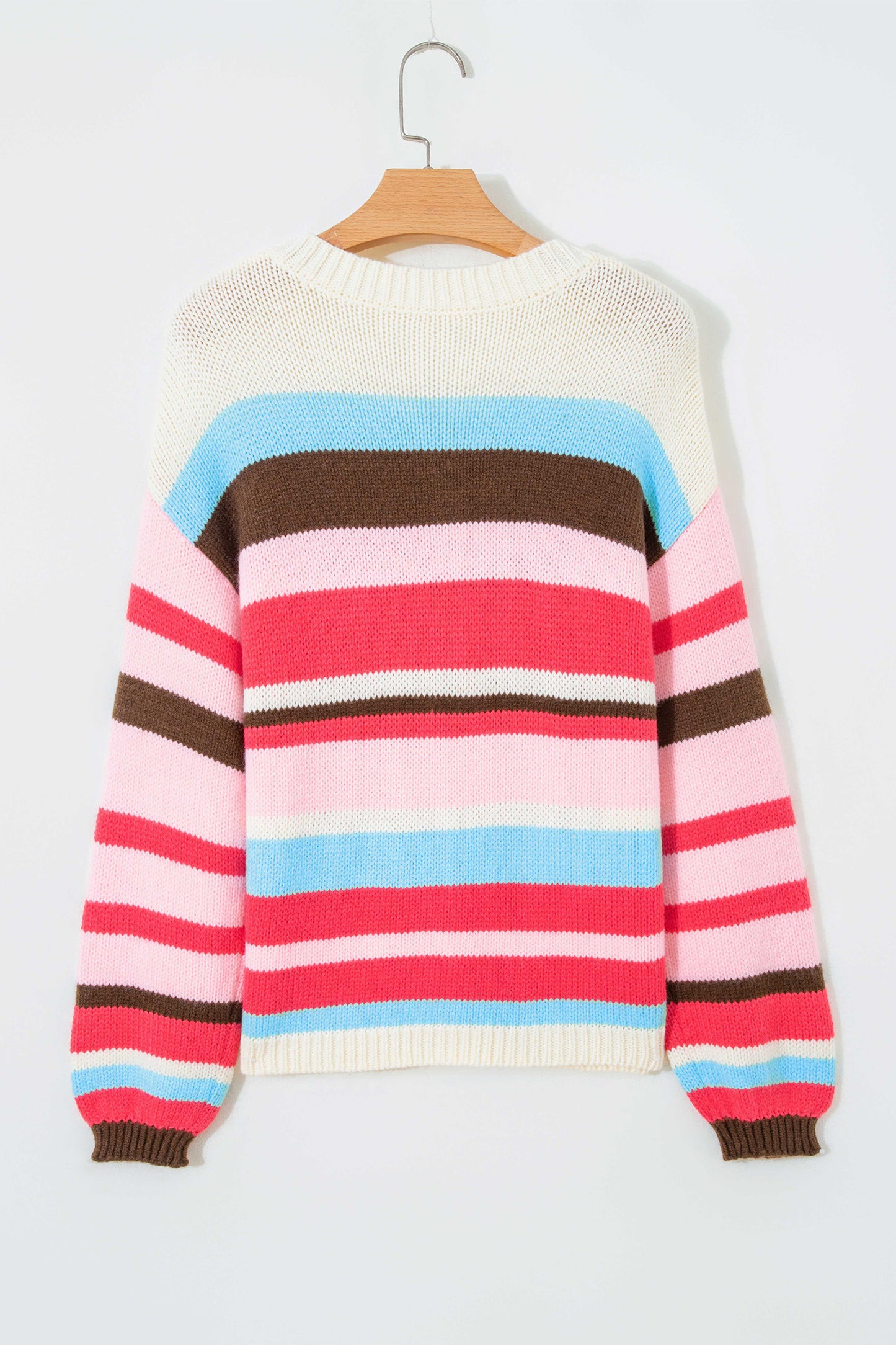Pink Stripe Striped Colorblock Drop Shoulder Cardigan-Sweaters & Cardigans/Cardigans-[Adult]-[Female]-2022 Online Blue Zone Planet