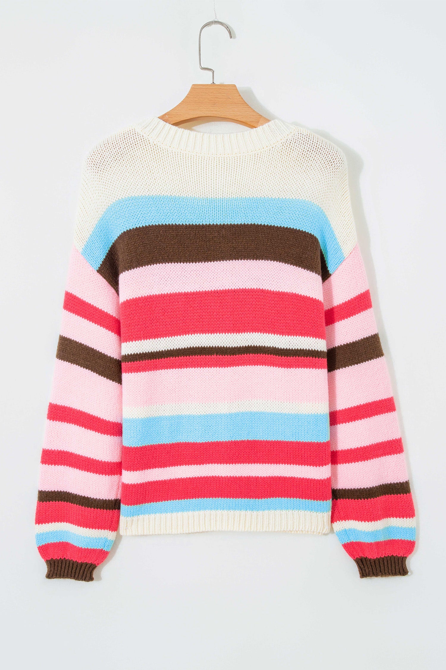 Pink Stripe Striped Colorblock Drop Shoulder Cardigan-Sweaters & Cardigans/Cardigans-[Adult]-[Female]-2022 Online Blue Zone Planet