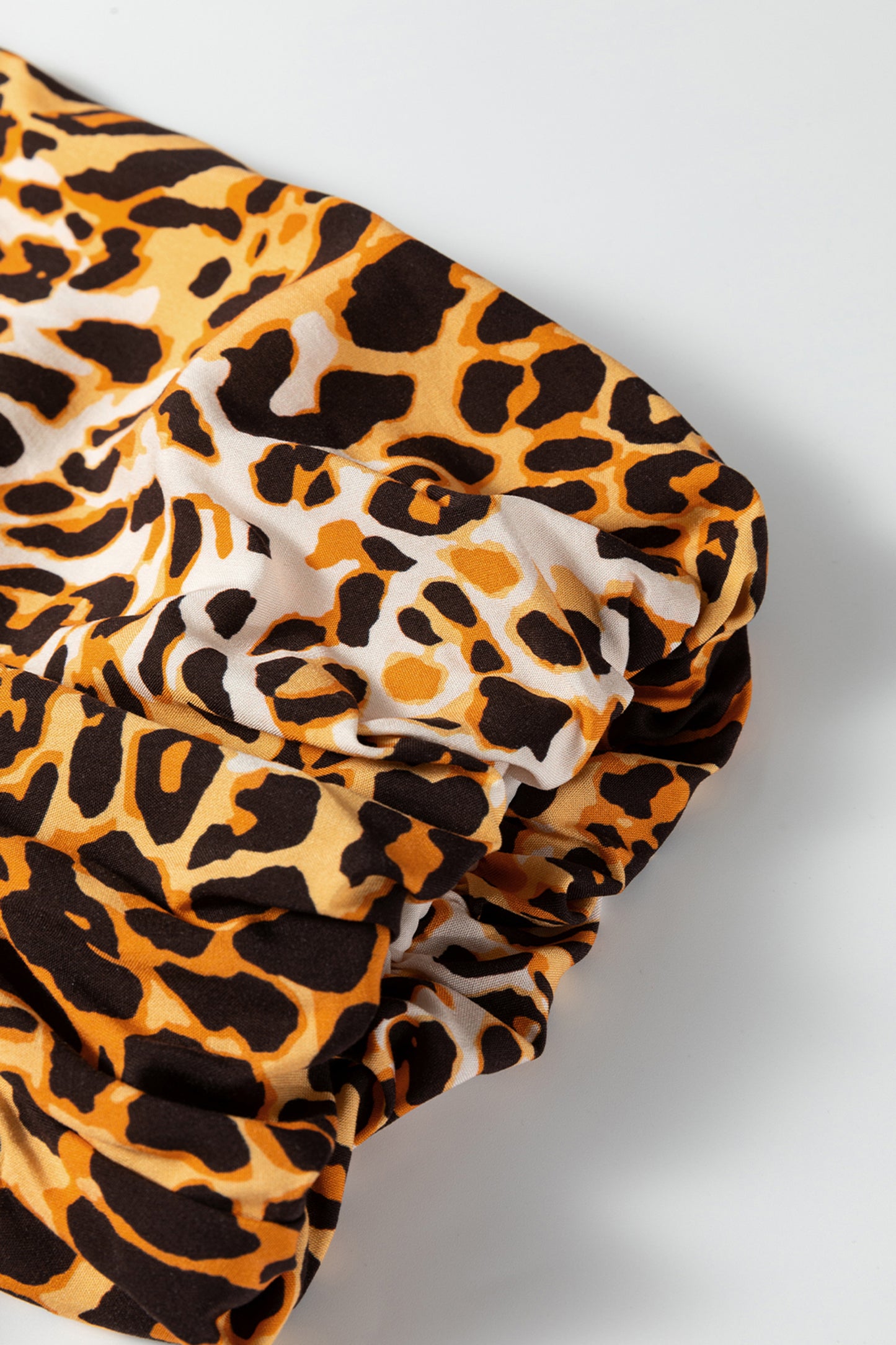 Leopard Print Short Puff Sleeve Slit Neck Babydoll Blouse-Tops/Blouses & Shirts-[Adult]-[Female]-2022 Online Blue Zone Planet