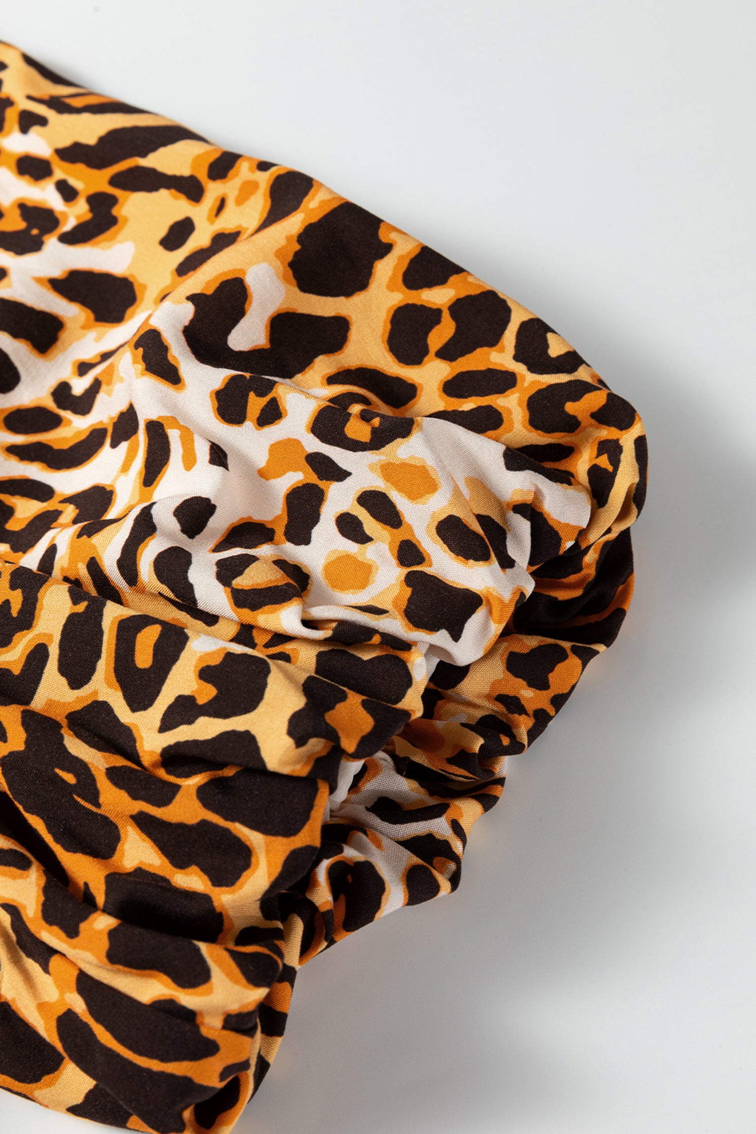 Leopard Print Short Puff Sleeve Slit Neck Babydoll Blouse-Tops/Blouses & Shirts-[Adult]-[Female]-2022 Online Blue Zone Planet