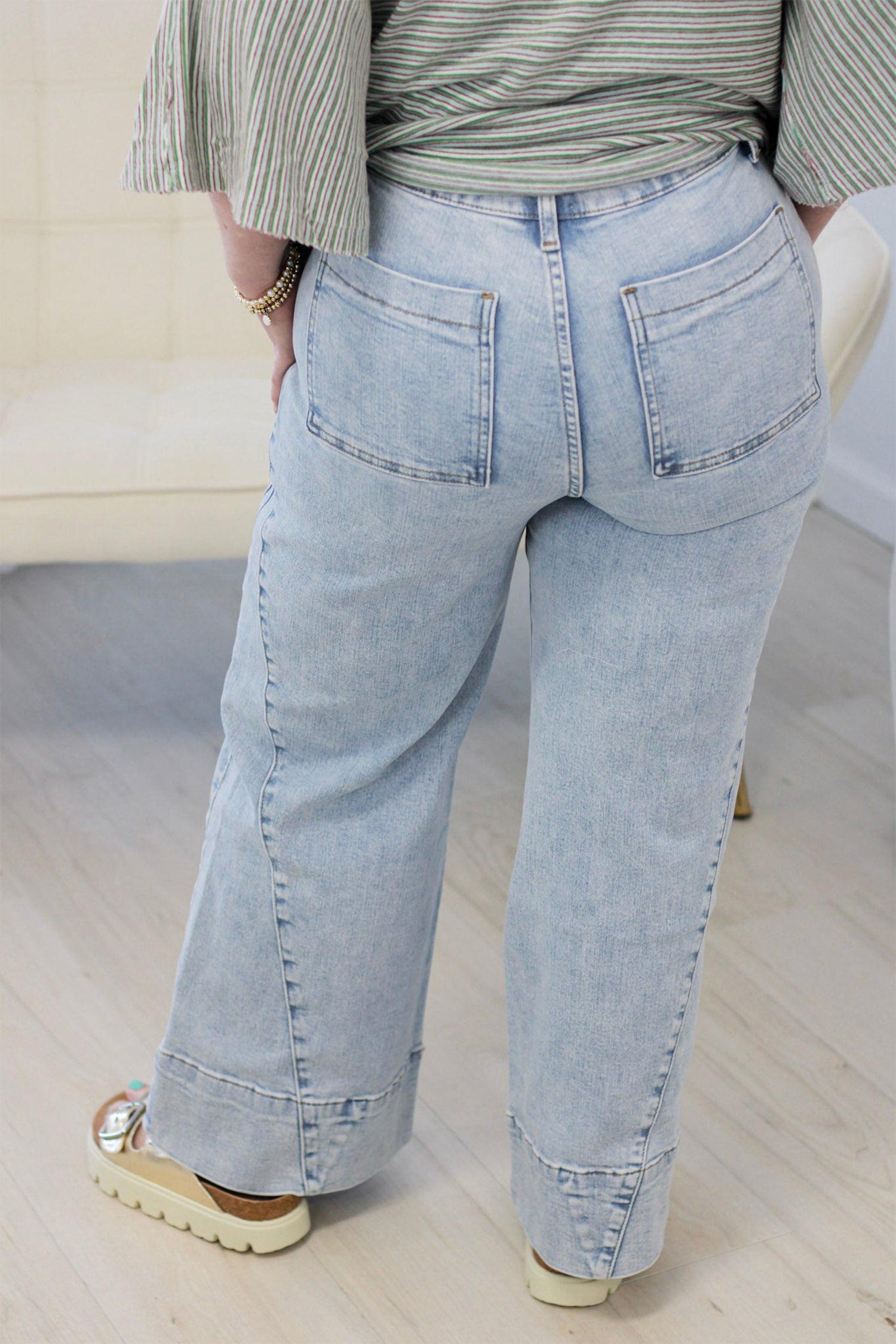 Beau Blue Solid Paneling Loose Fit Plus Size Jeans-Plus Size/Plus Size Bottoms-[Adult]-[Female]-2022 Online Blue Zone Planet