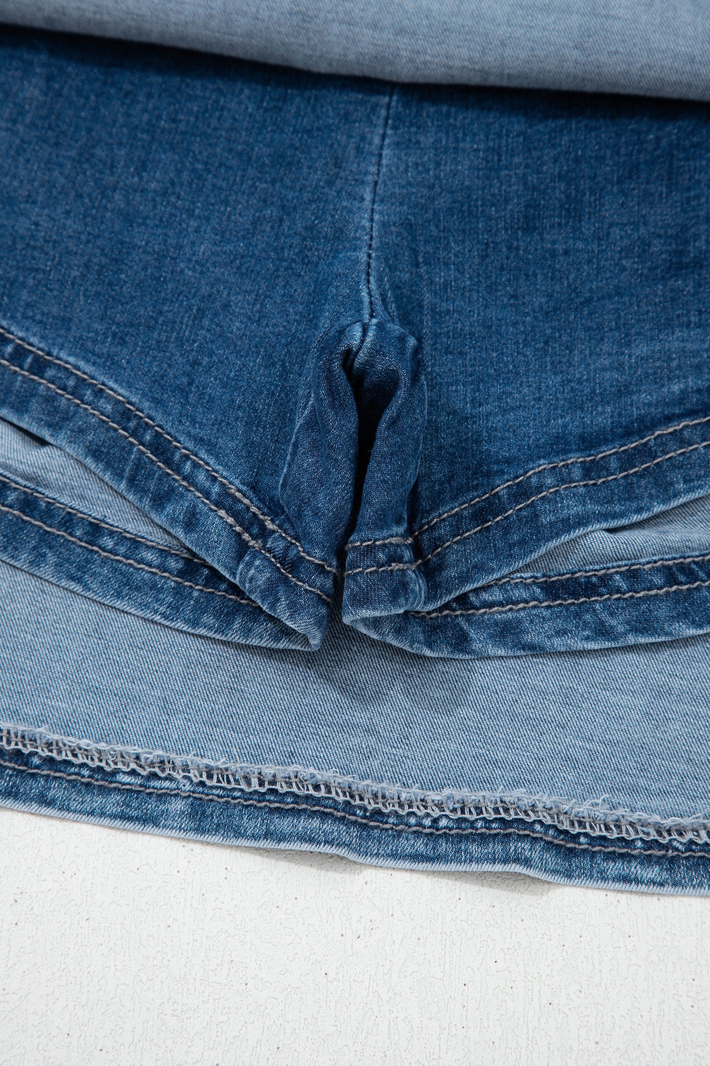 Ashleigh Blue Denim Pearl Embellished Elastic Waist Mini Skort-Bottoms/Denim Shorts-[Adult]-[Female]-2022 Online Blue Zone Planet