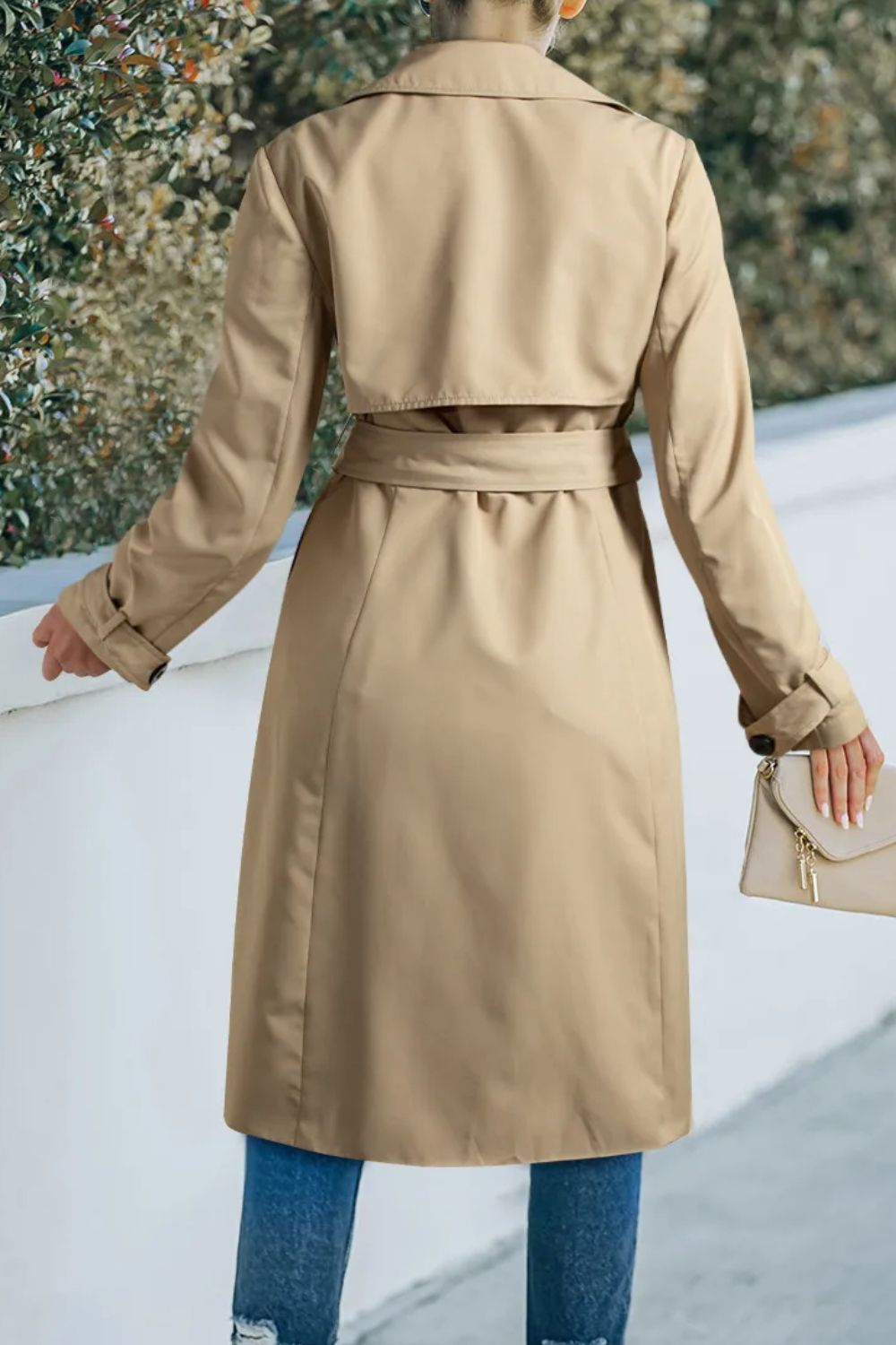 Collared Neck Tie Waist Buttoned Long Sleeve Trench Coat-TOPS / DRESSES-[Adult]-[Female]-2022 Online Blue Zone Planet