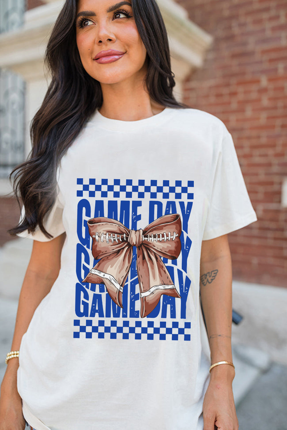 White Rugby Bowknot GAME DAY Graphic Tee-Graphic/Graphic Tees-[Adult]-[Female]-2022 Online Blue Zone Planet