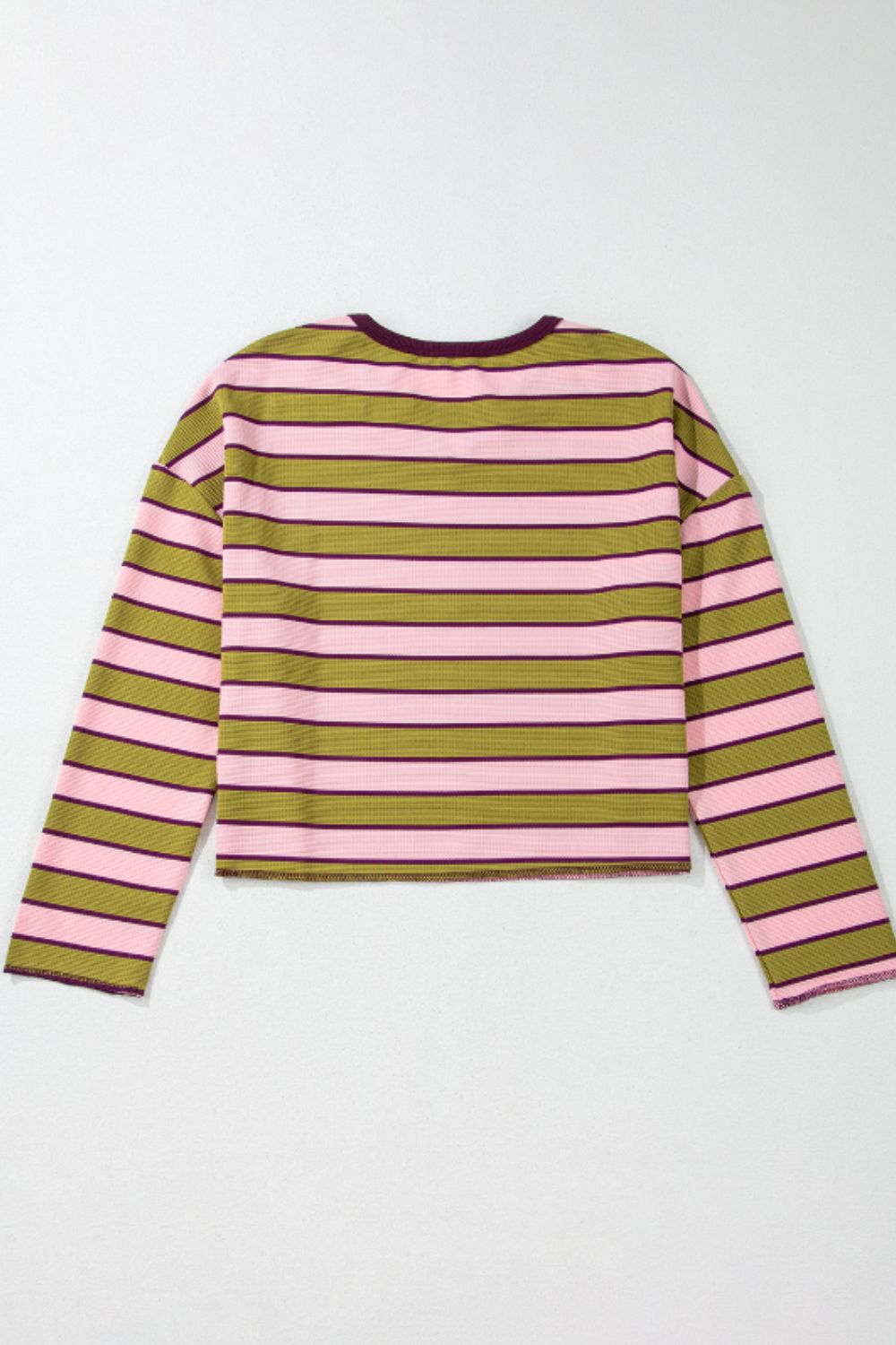 Blue Zone Planet | Striped Notched Long Sleeve T-Shirt-TOPS / DRESSES-[Adult]-[Female]-2022 Online Blue Zone Planet