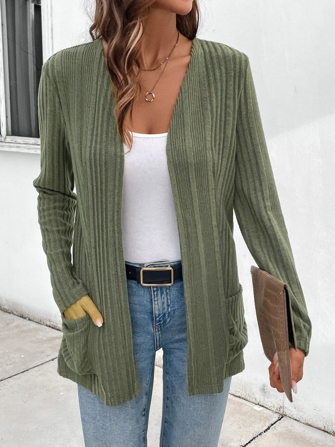 Blue Zone Planet | Pocketed Open Front Long Sleeve Cardigan-TOPS / DRESSES-[Adult]-[Female]-Matcha Green-S-2022 Online Blue Zone Planet