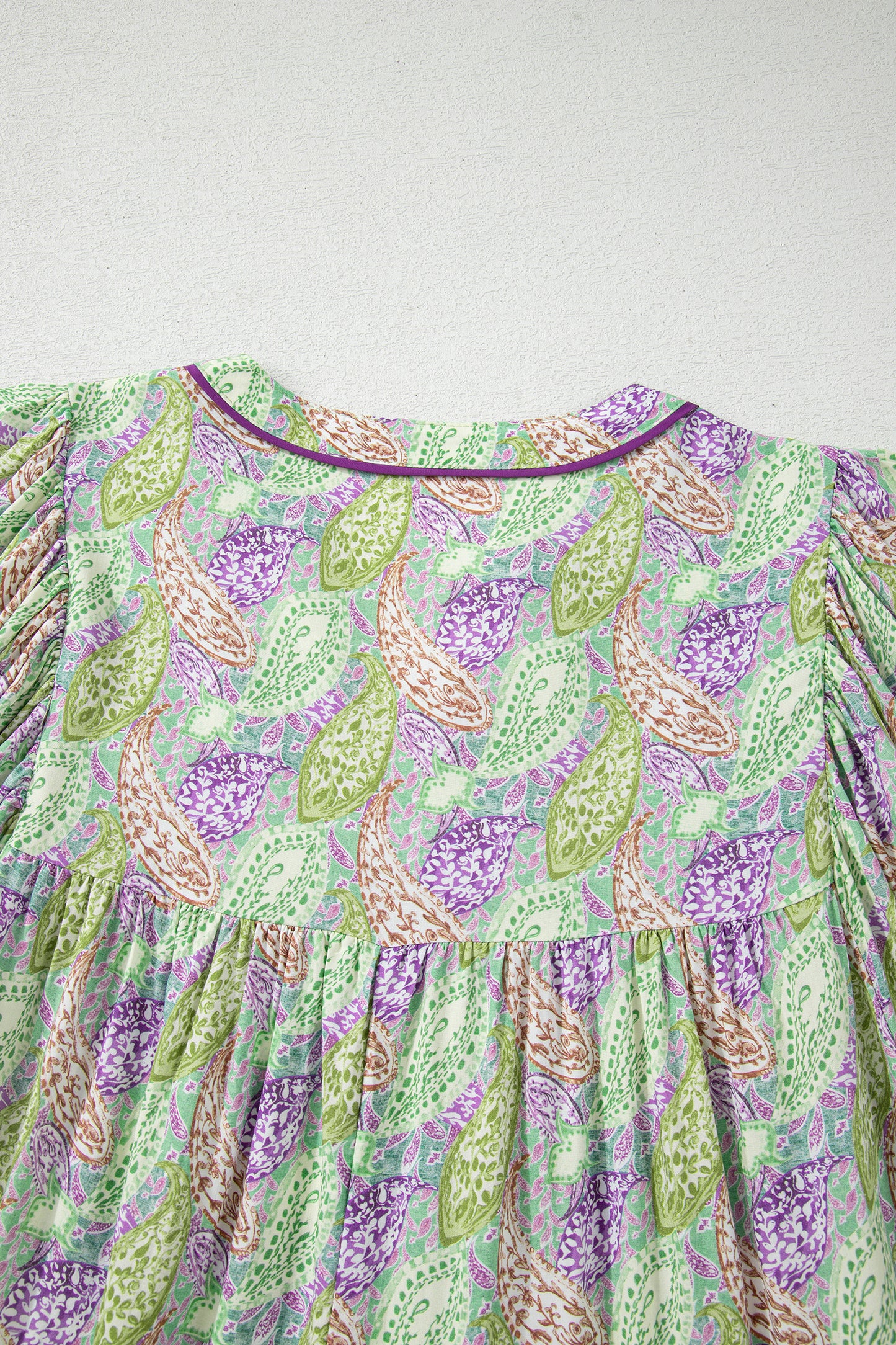 Green Boho Paisley Print Half Puff Sleeve Blouse-Tops/Blouses & Shirts-[Adult]-[Female]-2022 Online Blue Zone Planet